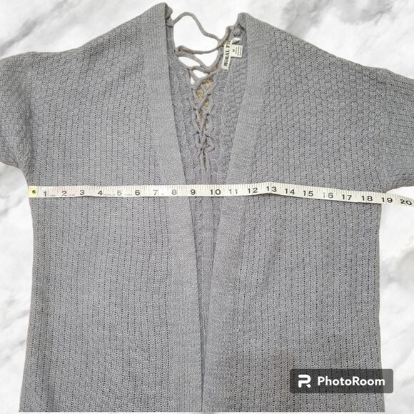 Moral Fiber gray knit open cardigan lattice detail back size medium - Picture 7 of 8